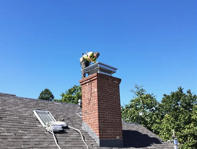 Watertown Chimney Sweep technician measuring a chimney cap in Watertown, CT
