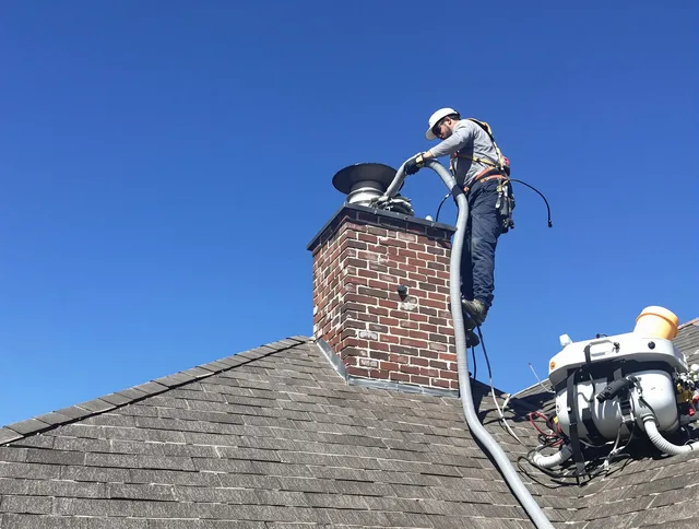 Dedicated Watertown Chimney Sweep team member cleaning a chimney in Watertown, CT