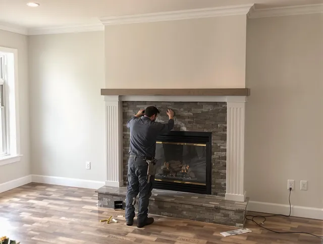 Watertown Chimney Sweep finishing a custom fireplace install in Watertown, CT